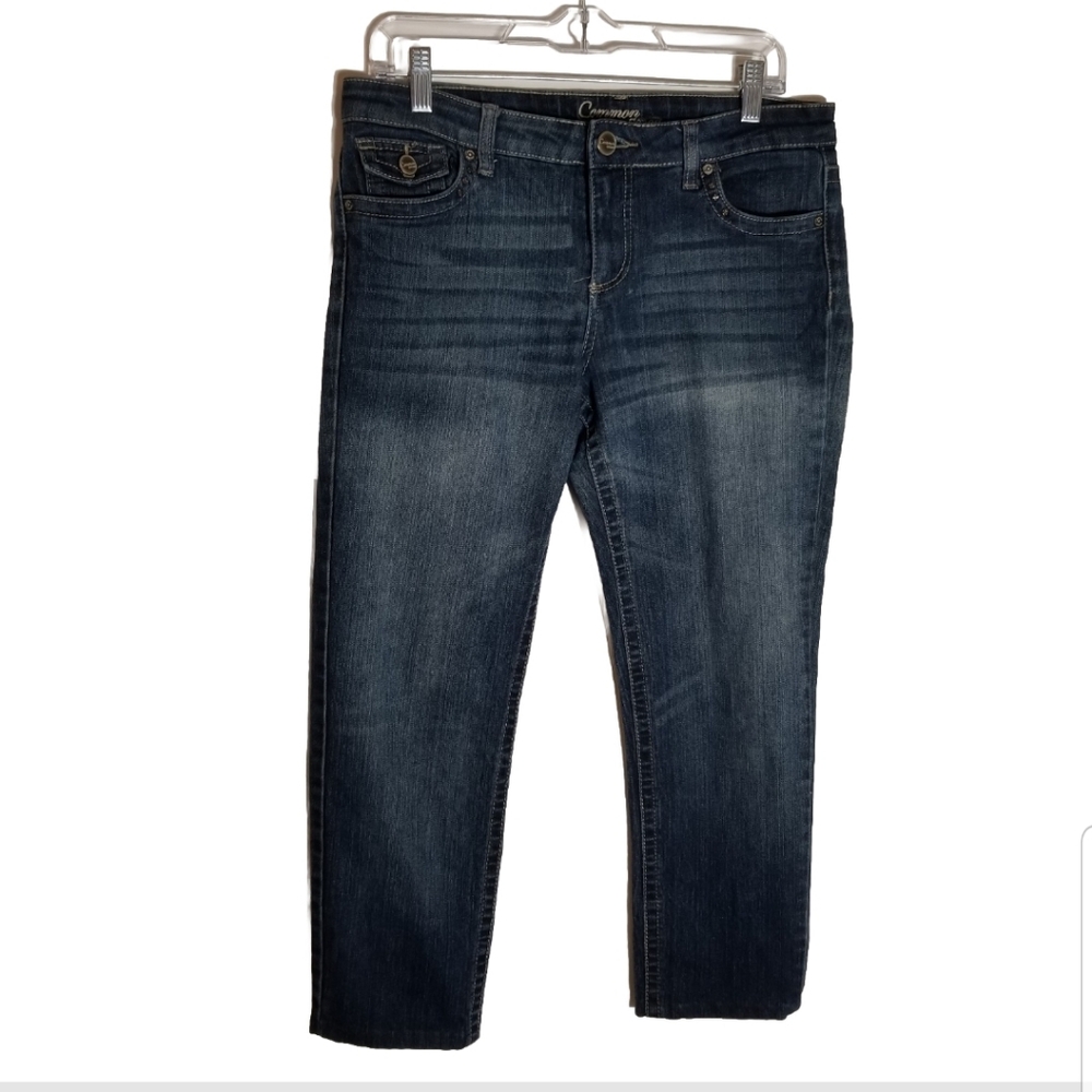 Common Genes Jeans Women's 10 Flap Back Pockets Blue Denim Crop Straight